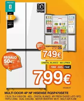 Hisense - Multi Door Cristal Blanco 4P NF RQ5P470SETE/RQ5P470SEIE Inox