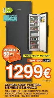 Siemens - Congelador Vertical Gs36naxcg
