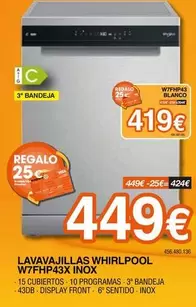 Whirlpool - Lavavajillas W7FHP43X Inox