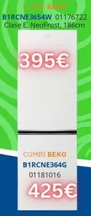 Beko - Combi B1RCNE3654W, Clase E, Neofrost/B1RCNE364G