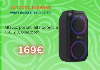 Hisense - Altavoz Portatil Alta Potencia Party Rocket 160, Bluetooth