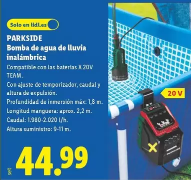 Parkside - Bomba De Agua De Lluvia Inalámbrica