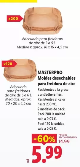 Masterpro - Moldes Desechables Para Freidora De Aire