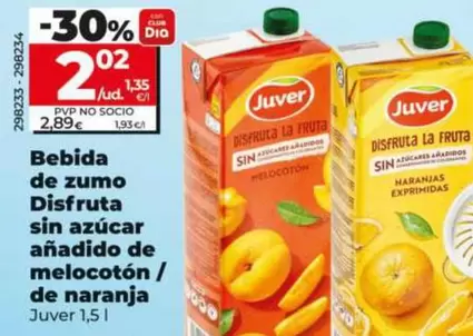 Juver - Bebida De Zumo Disfruta Sin Azúcar Añadido De Melocotón/De Naranja 
