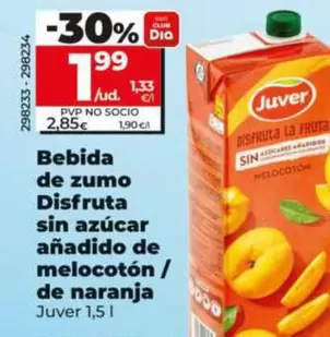 Juver - Bebida De Zumo Disfruta Sin Azúcar Añadido De Melocotón