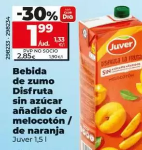 Juver - Bebida De Zumo Disfruta Sin Azúcar Añadido De Melocotón