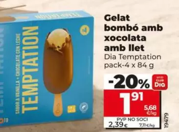 Dia Temptation - Helado Bombón Con Chocolate Con Leche