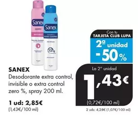 Sanex - Desodorante Extra Control, Invisible O Extra Control Zero %