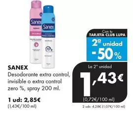 Sanex - Desodorante Extra Control, Invisible O Extra Control Zero %, Spray