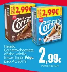 Frigo - Helado Cornetto Chocolate, Clásico, Vainilla, Fresa O Limón