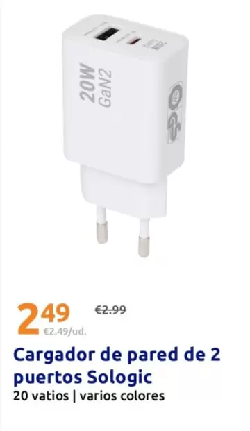 Sologic - Cargador De Pared De 2 Puertos