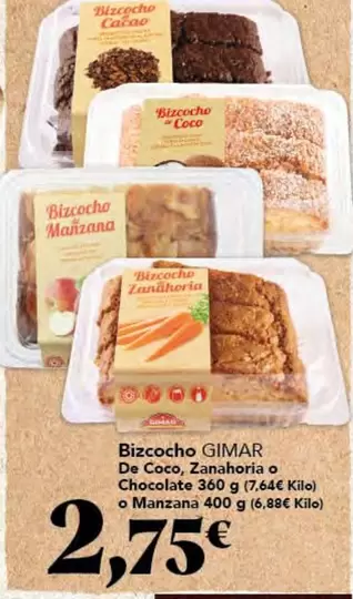 gimar - Bizcocho De Coco, Zanahoria O Chocolate O Manzana