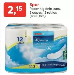Spar - Paper Higiènic Suau, 2 Capes, 12 Rotllos
