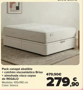 Pack Canapé Abatible + Colchon Viscoelástico Brisa + Almohada Visco Copos De Regalo