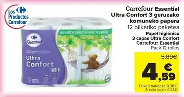 Carrefour bio - Carrefour Essential Ultra Confort 3 geruzako komuneko papera