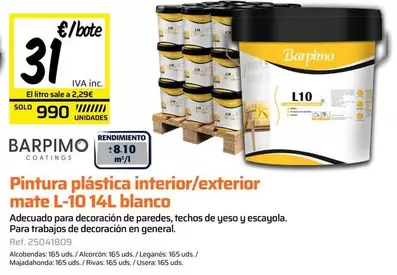 Barpimo - Pintura Plástica Interior/exterior Mate L-10 14l Blanco