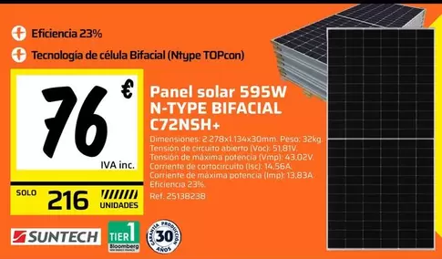 Sunstech - Panel Solar 595w N-type Bif4cial C72NSH