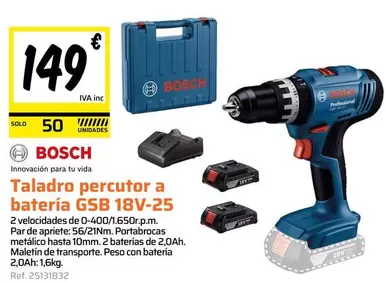 Bosch - Taladro Percutor A Bateria Gsb 18v-25