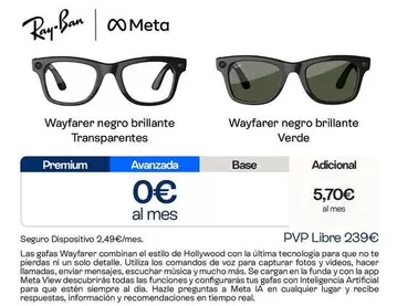 Ray-Ban - Wayfarer Negro Brillante Transparentes