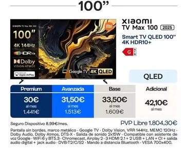 Xiaomi - V Max 100 Smart TV Qled 100" 4K HDR10+