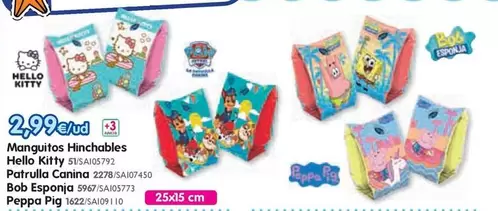 Manguitos Hinchables Hello Kitty/Patrulla Canina/Bob Esponja/Peppa Pig