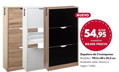 Zapatero 3 Trampones 119,5x60x23,3cm - Negro/Roble
