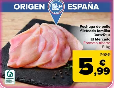 Carrefour El Mercado - Pechuga De Pollo Fileteada Familiar
