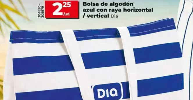 Dia - Bolsa De Algodon Azul Con Raya Vertical/ Vertical