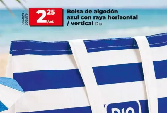 Dia - Bolsa De Algodon Azul Con Raya Horizontal/Vertical