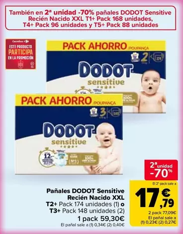 Dodot Sensitive - Panales Recien Nacido XXL T2+ O T3+ 
