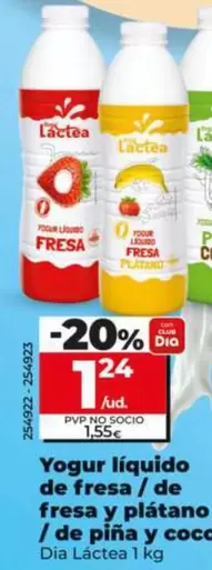Dia Lactea - Yogur Liquido De Fresa/ De Fresa Y Platano/ De Pina Y Coco 