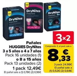 Huggies - Panales Drynites 3 A 5 Anos O 4 A 7 Anos O 8 A 15 Anos 