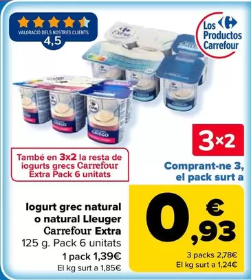 Carrefour Extra - Yogur Griego Natural O Natural Ligero 