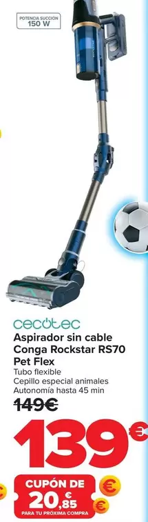 Cecotec - Aspirador Sin Cable Conga Rockstar RS70 Pet Flex