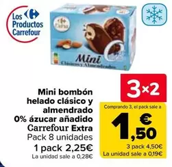 Carrefour Extra - Mini Bombon Helado Clasico Y Almendrado 0% Azucar Anadido 