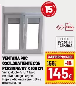 PVC - Ventana Pvc Oscilobatiente Con Persiana 117 X 100 CM