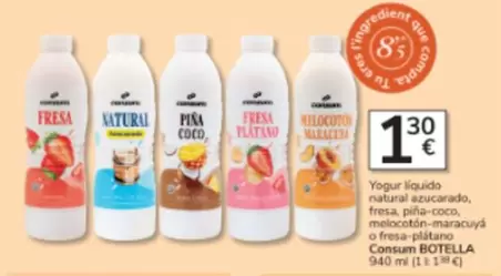 Consum - Yogur Líquido Fresa, Lacucardo, Fresa, Lacucardo, Fresa, Plátano