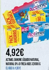 Danone - Actimel  Líquido Natural, Natural 0% O Fresa Kids