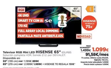 Hisense - Televisor Rgb Mini Led 65ur85