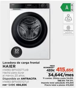 Haier - Lavadora De Carga Frontal