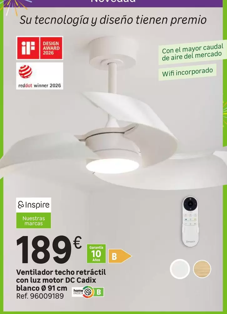 Design - Ventilador Techo Retractil Con Luz Motor Dc Cadix Blanco