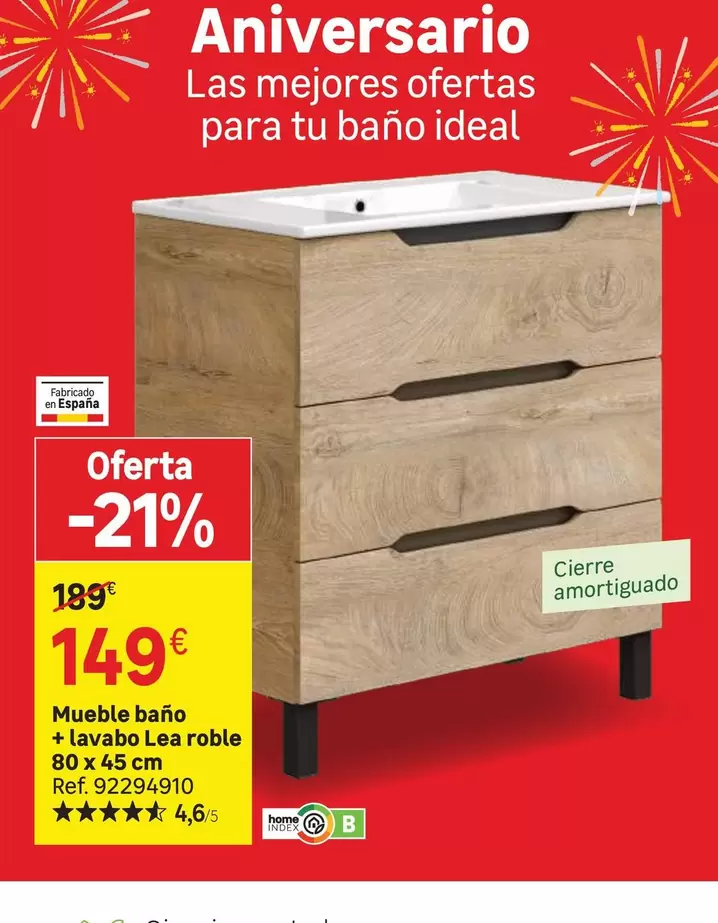 Ideal - Mueble Bano + Lavabo Leo Roble