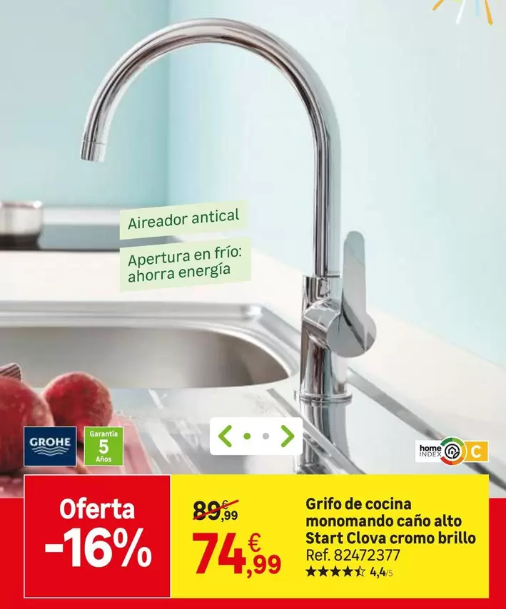 Grohe - Grifo De Cocina Monnando Caño Alto Start Clova Cromo Brillo