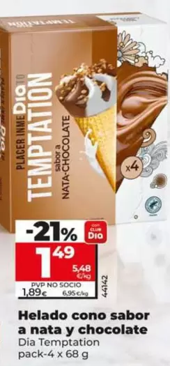 Dia Temptation - Helado Cono Sabor A Nata Y Chocolate 