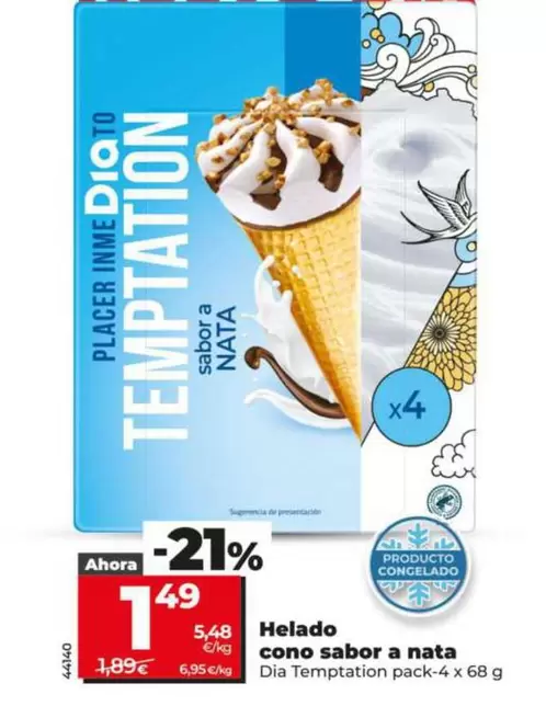 Dia Temptation - Helado Cono Sabor A Nata