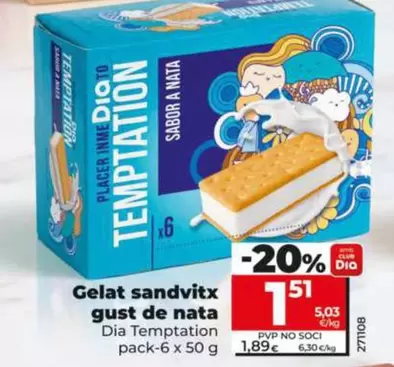 Dia Temptation - Helado Sandwich Sabor A Nata 
