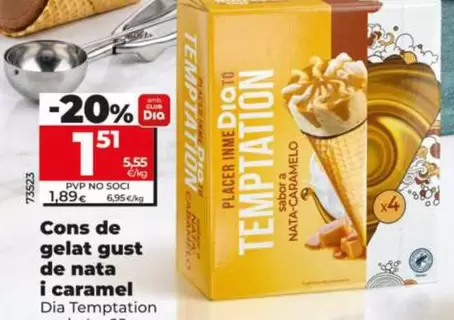 Dia Temptation - Helado Cono Sabor A Nata Y Caramelo