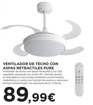 Control - Ventilador De Techo Con Aspas Retractiles Pure