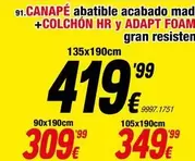 HR - Canapé Abatible Acabado Mad +Colchón Hr Y Adapt Foam Gran Resister