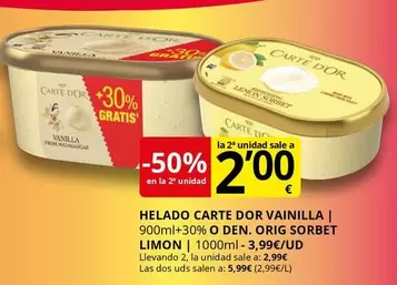 Dor - Helado Carte Vainilla | 900mlt-30% O Den. Orig Sorbet Limon